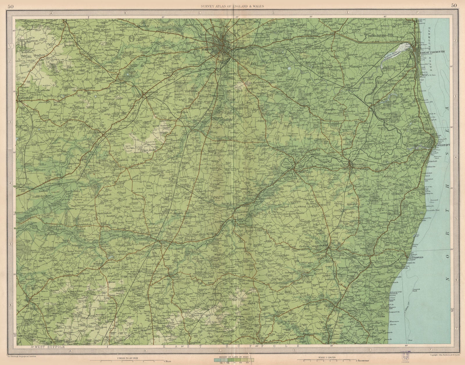 NORFOLK BROADS. Norwich Great Yarmouth Lowestoft Suffolk Beccles.LARGE 1939 map